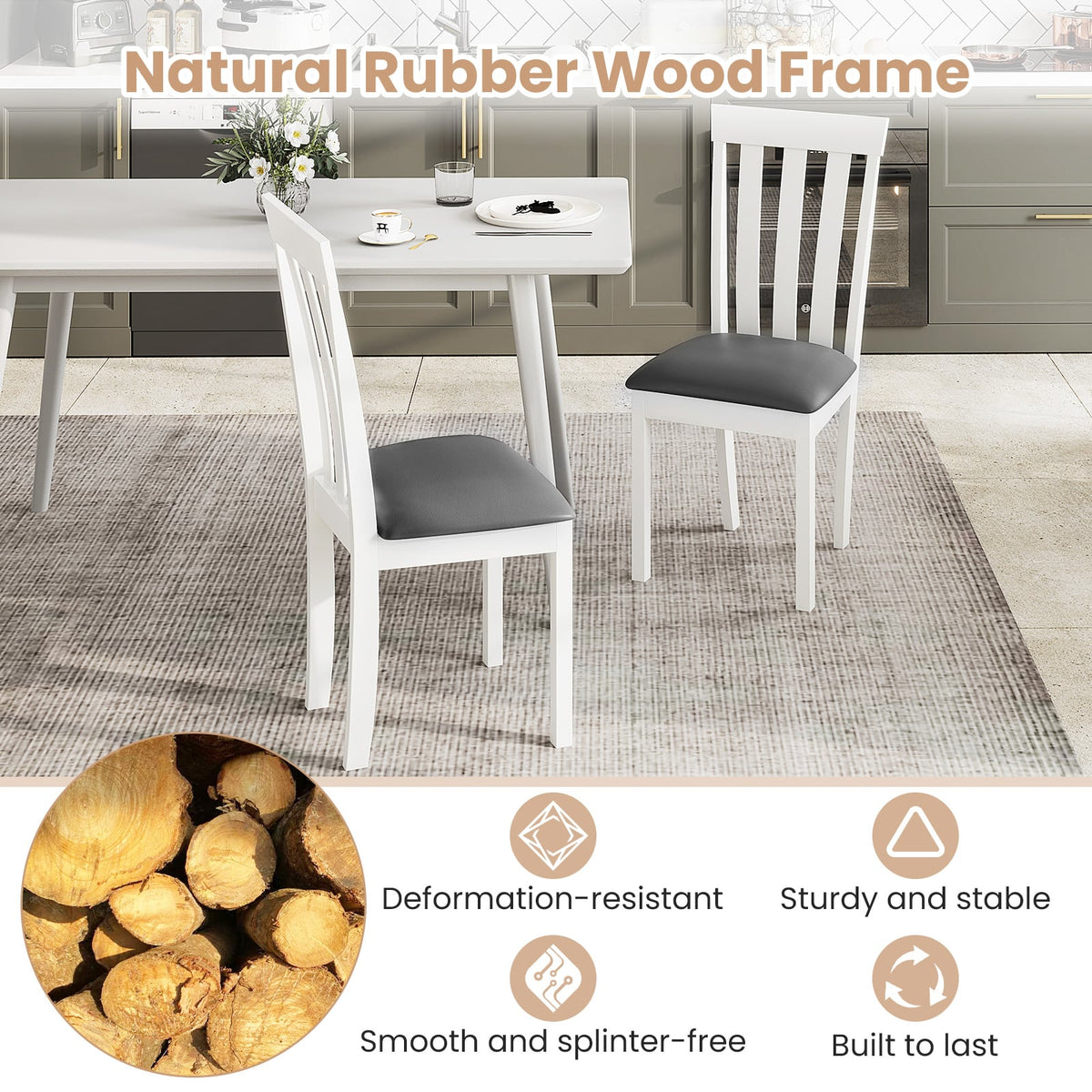 Dining Chair Set of 2 Upholstered Wooden Kitchen Chairs with Padded Seat and Rubber Wood Frame-White-Dining Chairs-DECOROLALA