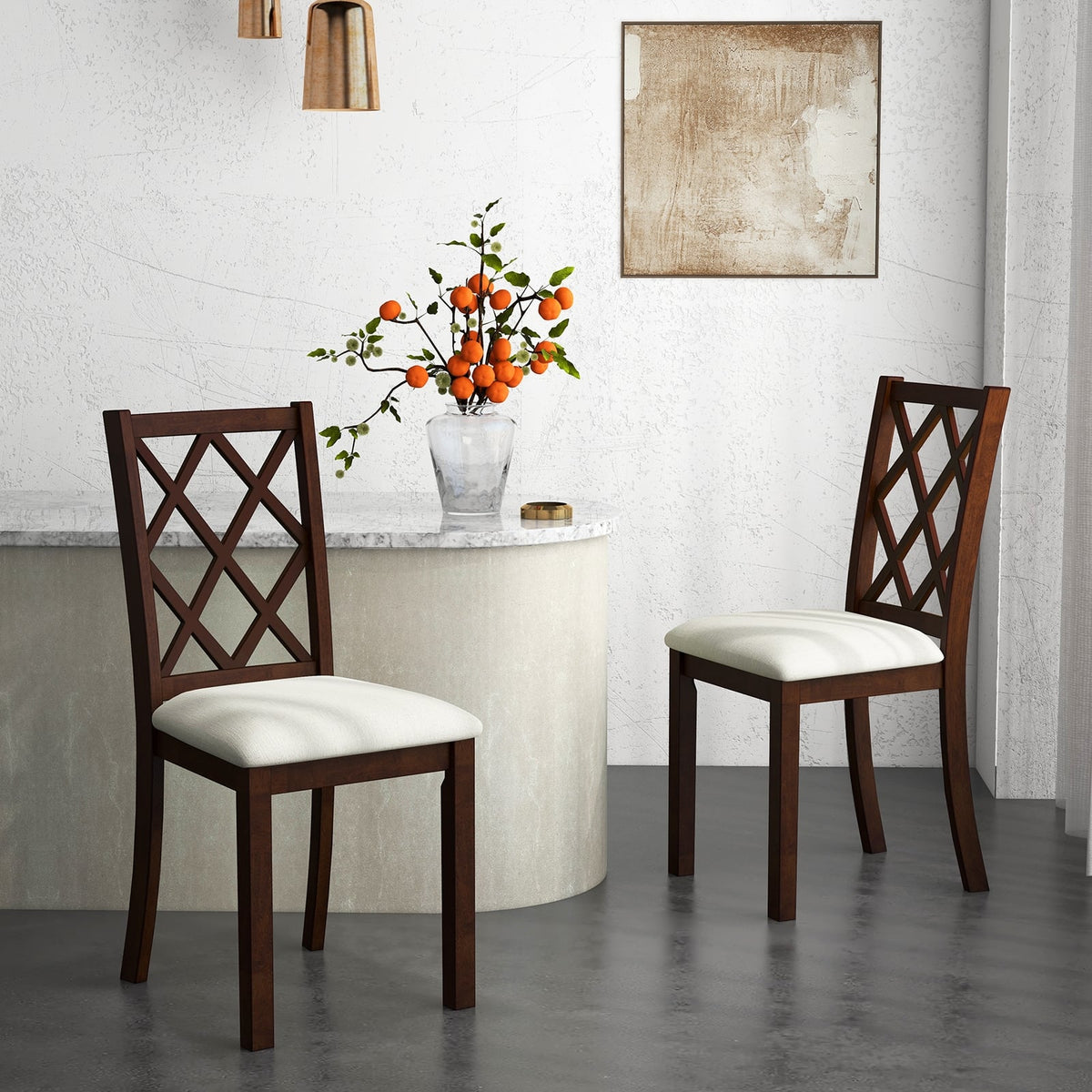 Dining Chair Set of 2 Wood Kitchen Chairs with Upholstered Seat Cushion and Rubber Wood Legs-Brown-Dining Chairs-DECOROLALA