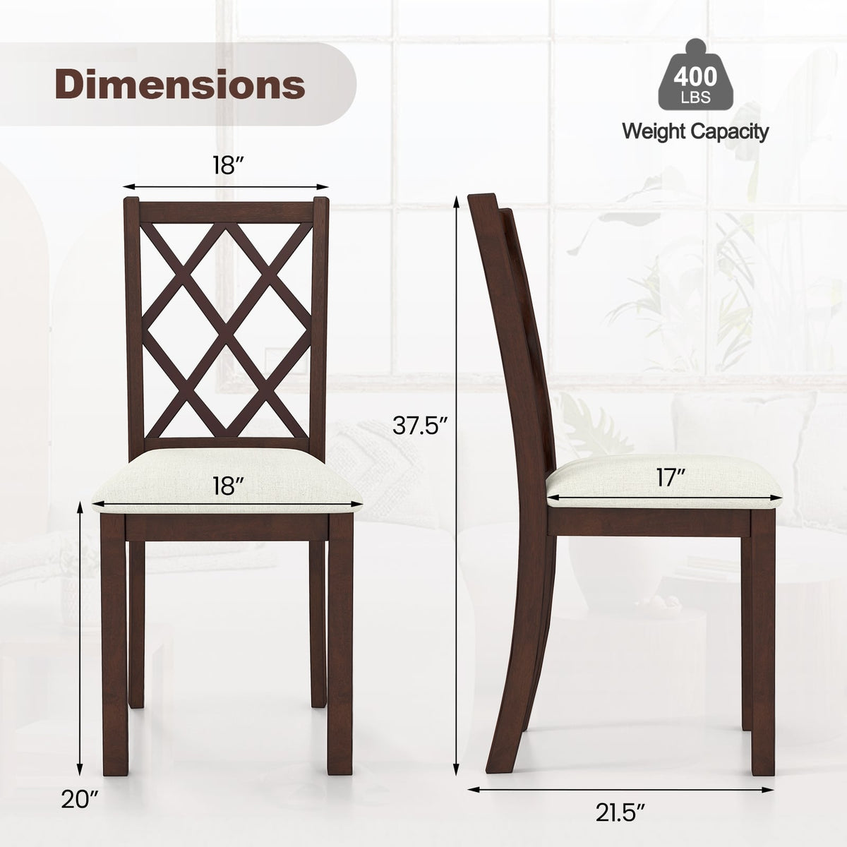 Dining Chair Set of 2 Wood Kitchen Chairs with Upholstered Seat Cushion and Rubber Wood Legs-Brown-Dining Chairs-DECOROLALA