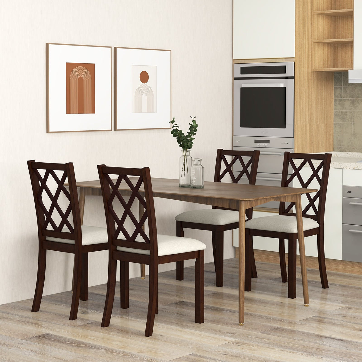 Dining Chair Set of 2 Wood Kitchen Chairs with Upholstered Seat Cushion and Rubber Wood Legs-Brown-Dining Chairs-DECOROLALA