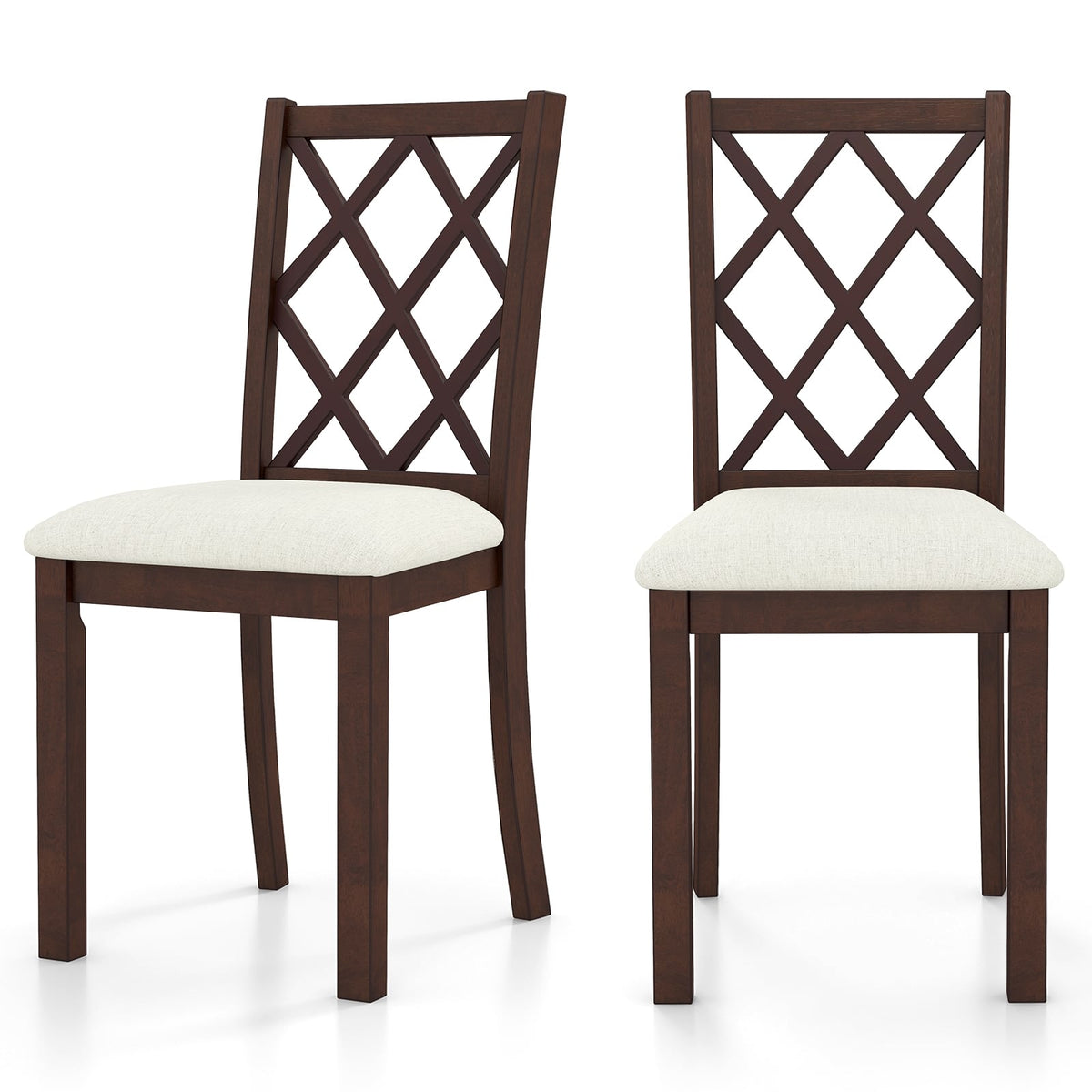 Dining Chair Set of 2 Wood Kitchen Chairs with Upholstered Seat Cushion and Rubber Wood Legs-Brown-Dining Chairs-DECOROLALA