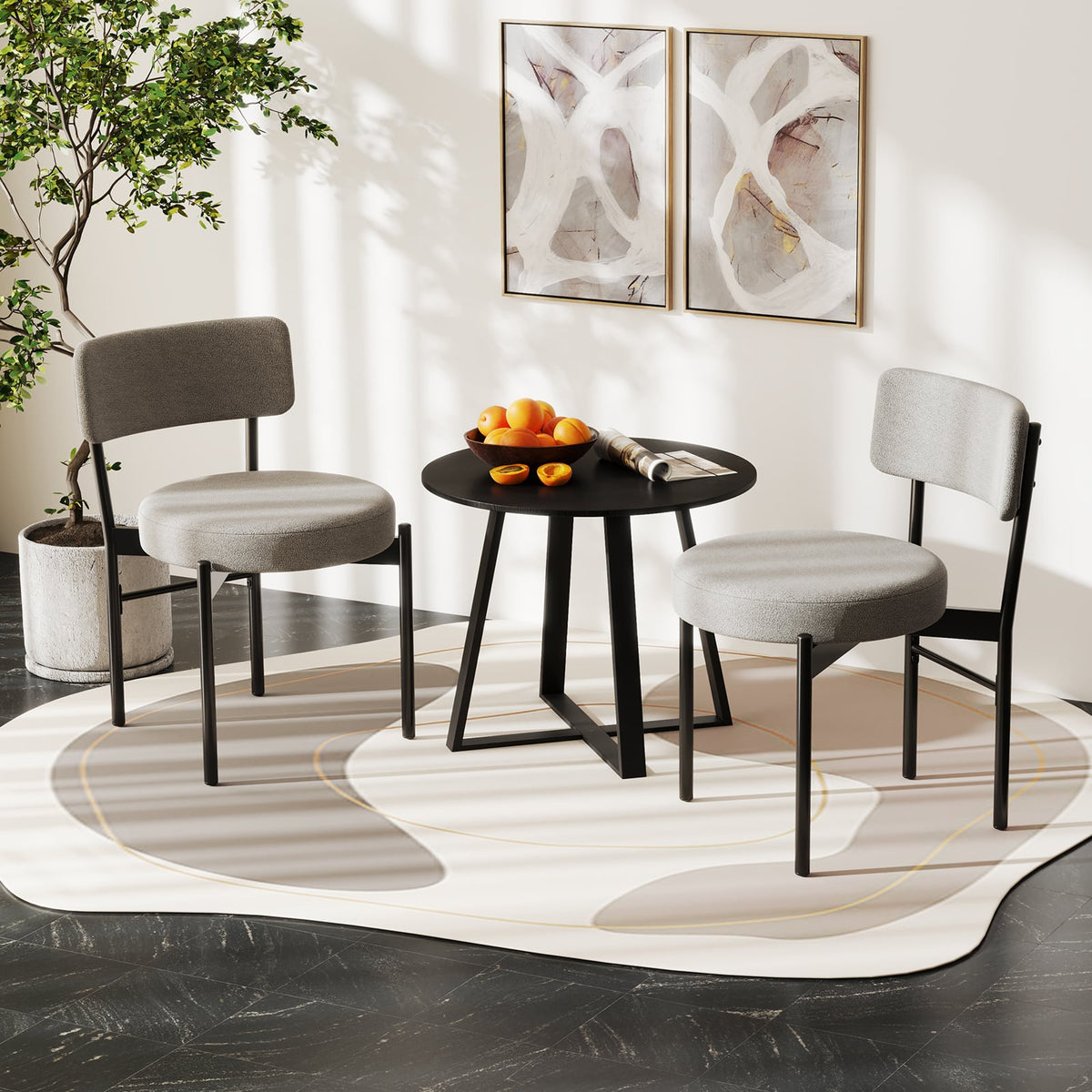 Dining Chair Set of 2 with Curved Backrest and Padded Seat-Gray-Dining Chairs-DECOROLALA