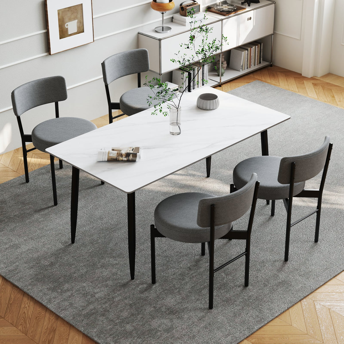 Dining Chair Set of 2 with Curved Backrest and Padded Seat-Gray-Dining Chairs-DECOROLALA