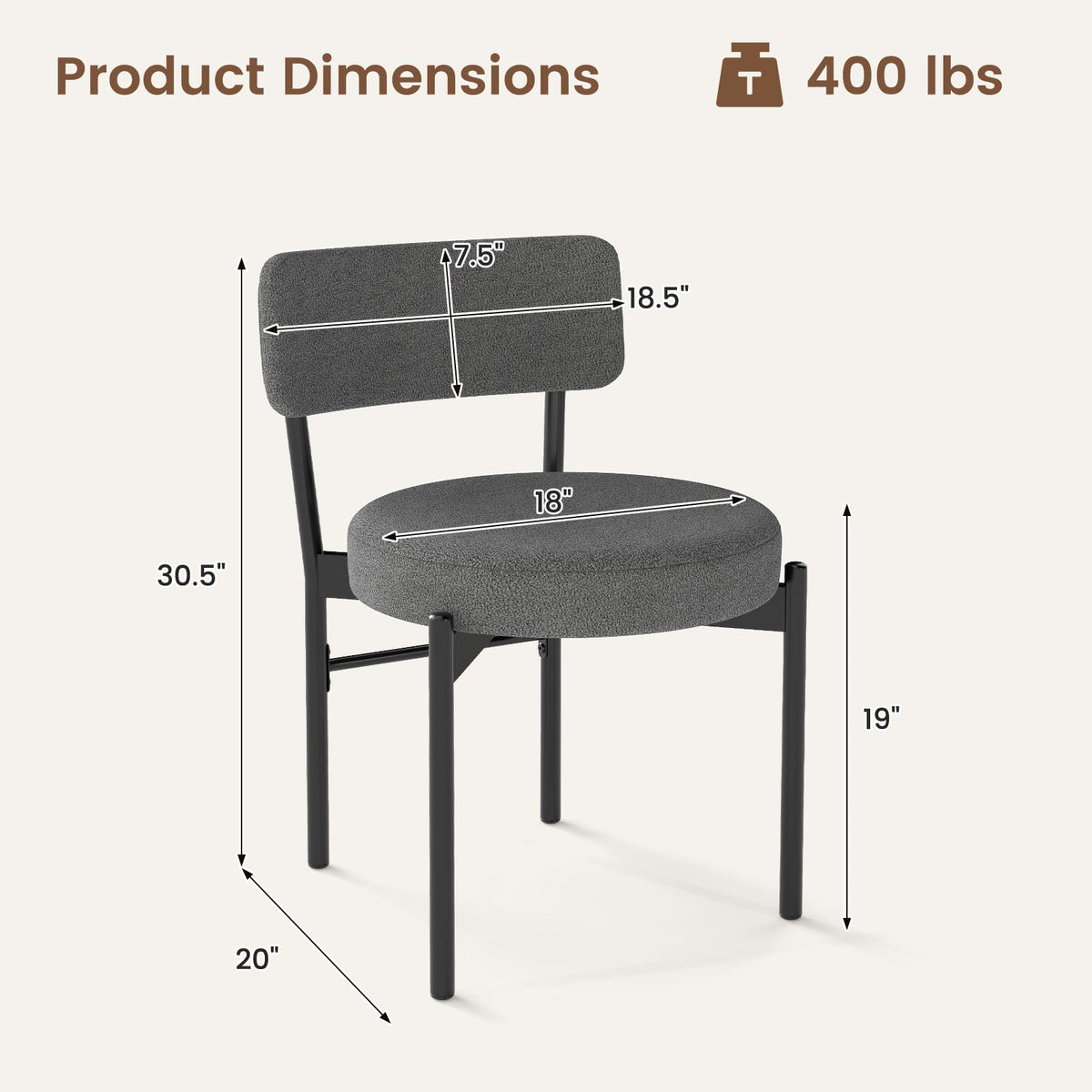 Dining Chair Set of 2 with Curved Backrest and Padded Seat-Gray-Dining Chairs-DECOROLALA