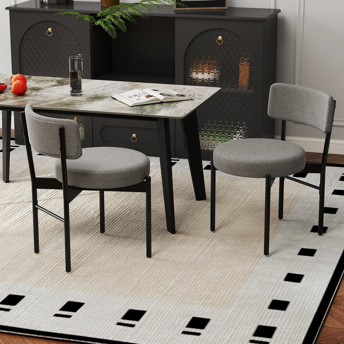 Dining Chair Set of 2 with Curved Backrest and Padded Seat-Gray-Dining Chairs-DECOROLALA