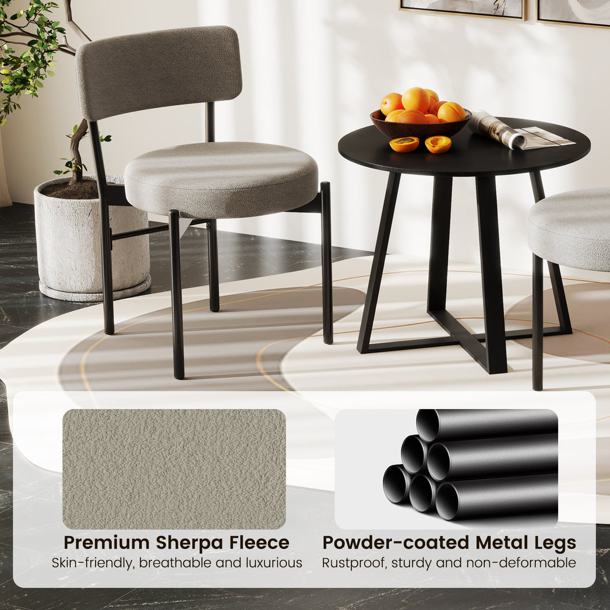 Dining Chair Set of 2 with Curved Backrest and Padded Seat-Gray-Dining Chairs-DECOROLALA