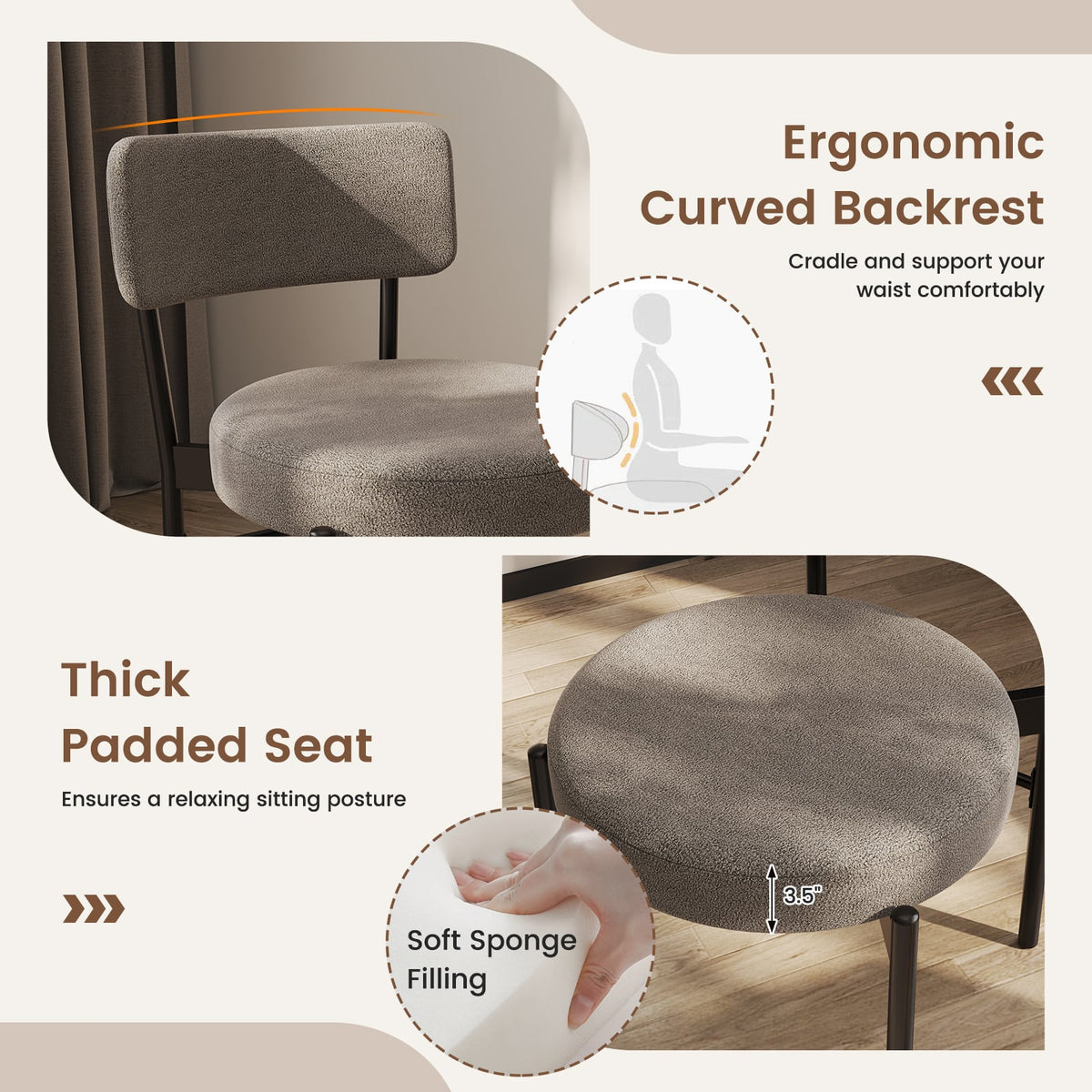 Dining Chair Set of 2 with Curved Backrest and Padded Seat-Gray-Dining Chairs-DECOROLALA