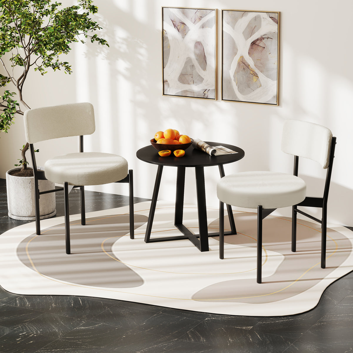 Dining Chair Set of 2 with Curved Backrest and Padded Seat-White-Dining Chairs-DECOROLALA