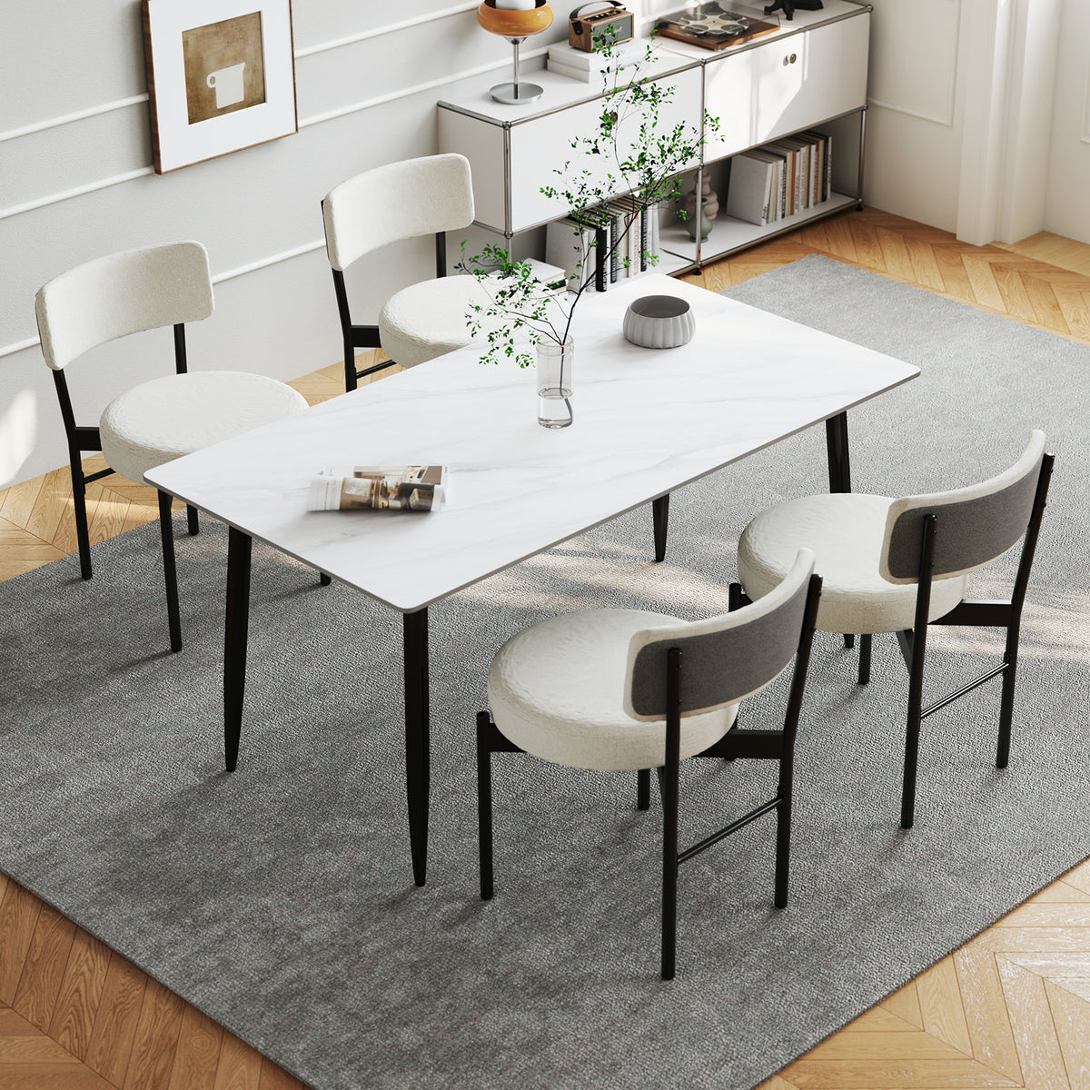 Dining Chair Set of 2 with Curved Backrest and Padded Seat-White-Dining Chairs-DECOROLALA