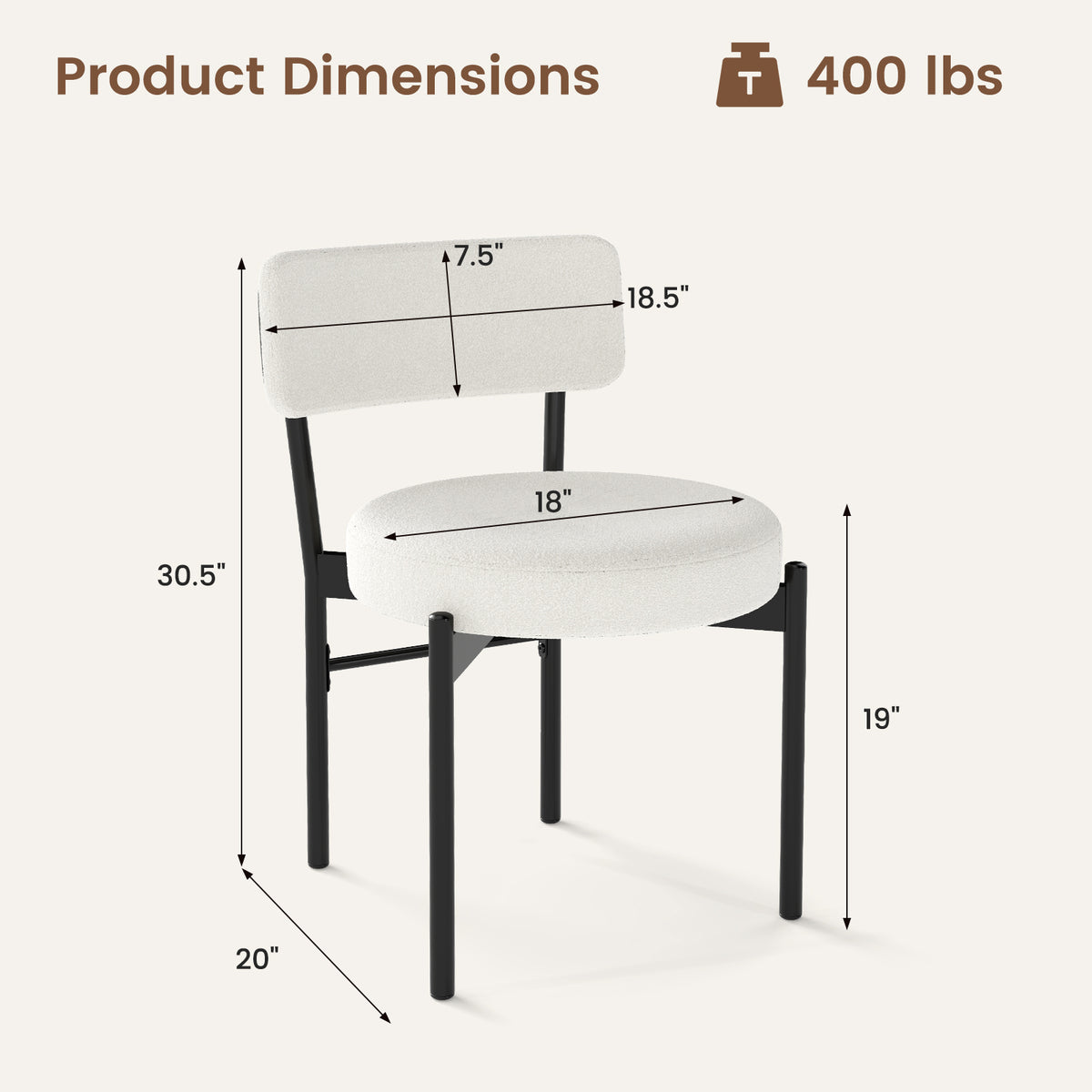 Dining Chair Set of 2 with Curved Backrest and Padded Seat-White-Dining Chairs-DECOROLALA