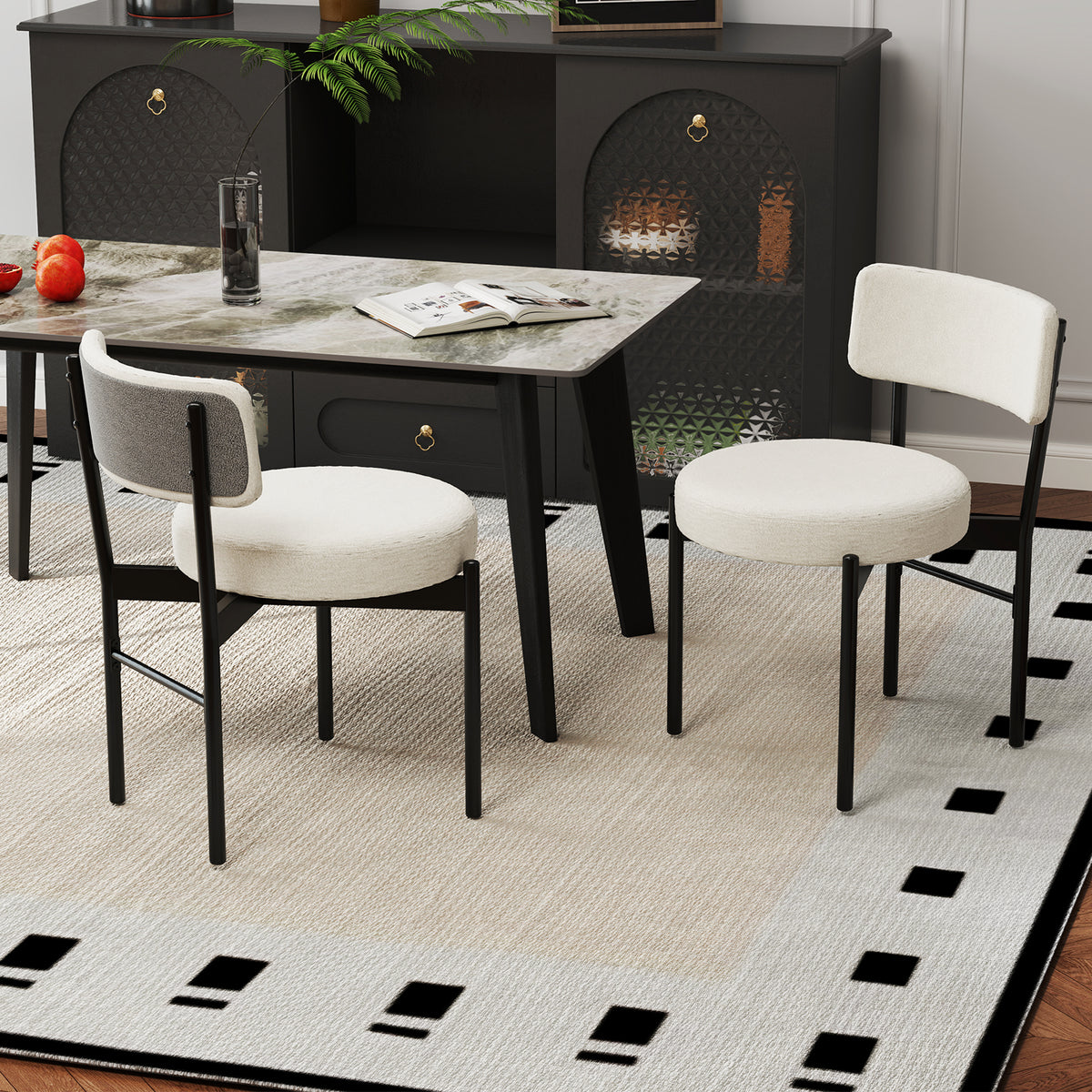 Dining Chair Set of 2 with Curved Backrest and Padded Seat-White-Dining Chairs-DECOROLALA