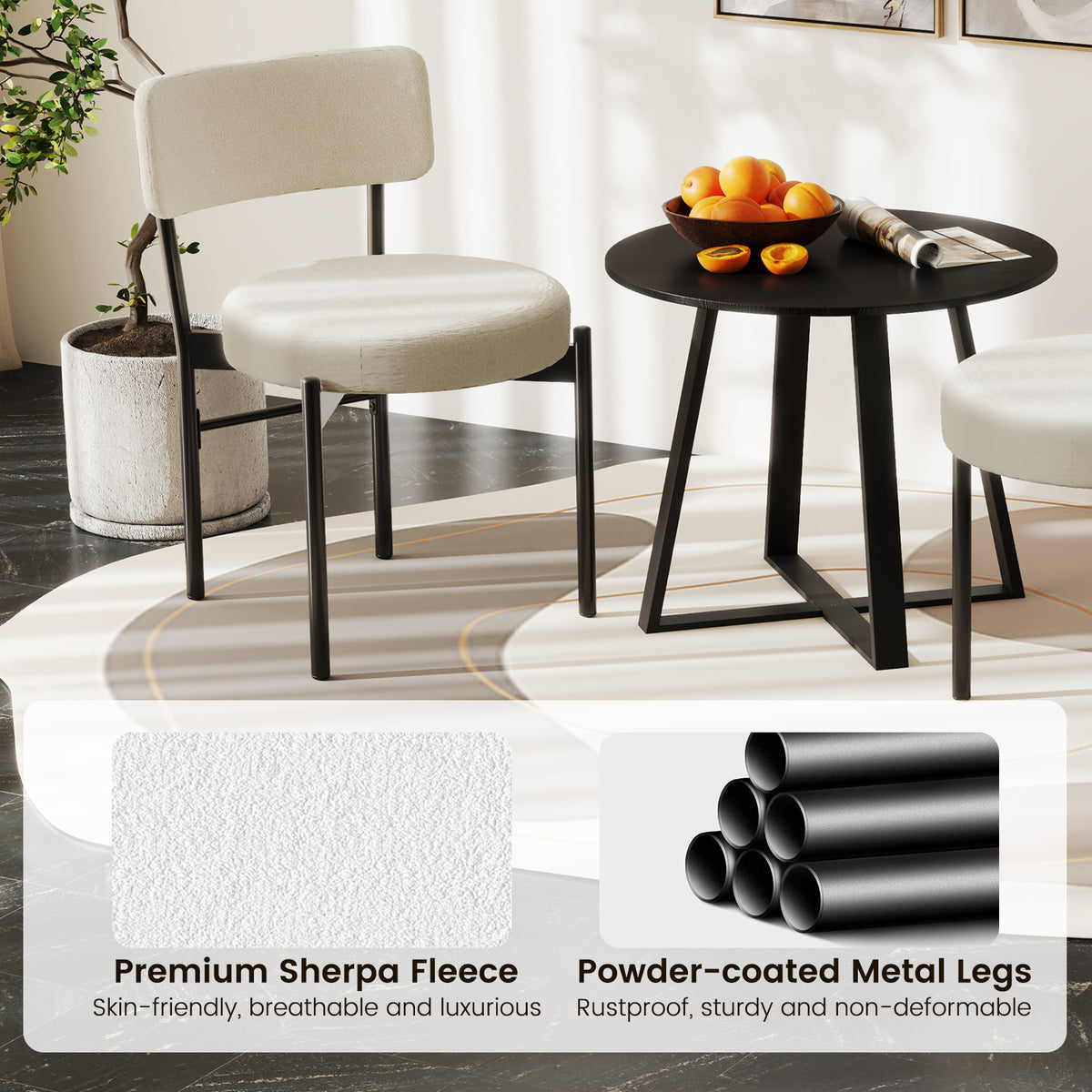 Dining Chair Set of 2 with Curved Backrest and Padded Seat-White-Dining Chairs-DECOROLALA