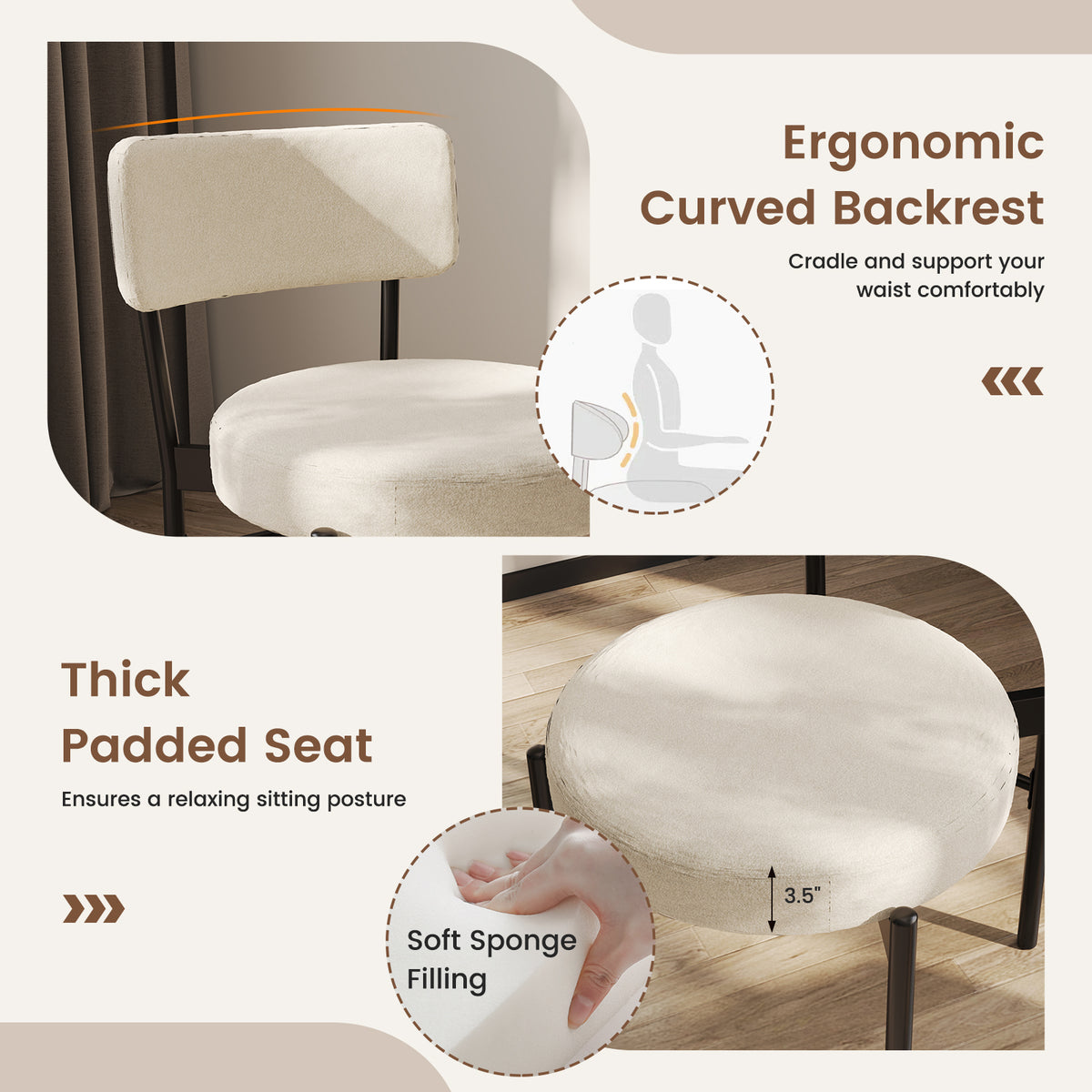 Dining Chair Set of 2 with Curved Backrest and Padded Seat-White-Dining Chairs-DECOROLALA
