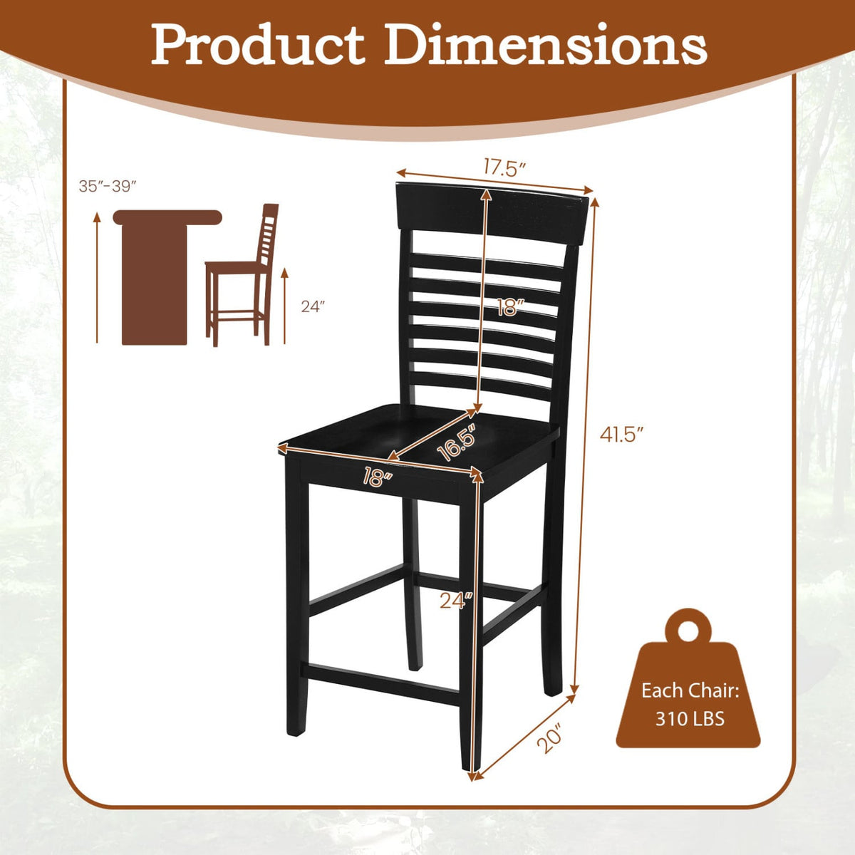 Dining Chair Set of 2 with Footrests and Solid Wood Frame-Black-Dining Chairs-DECOROLALA