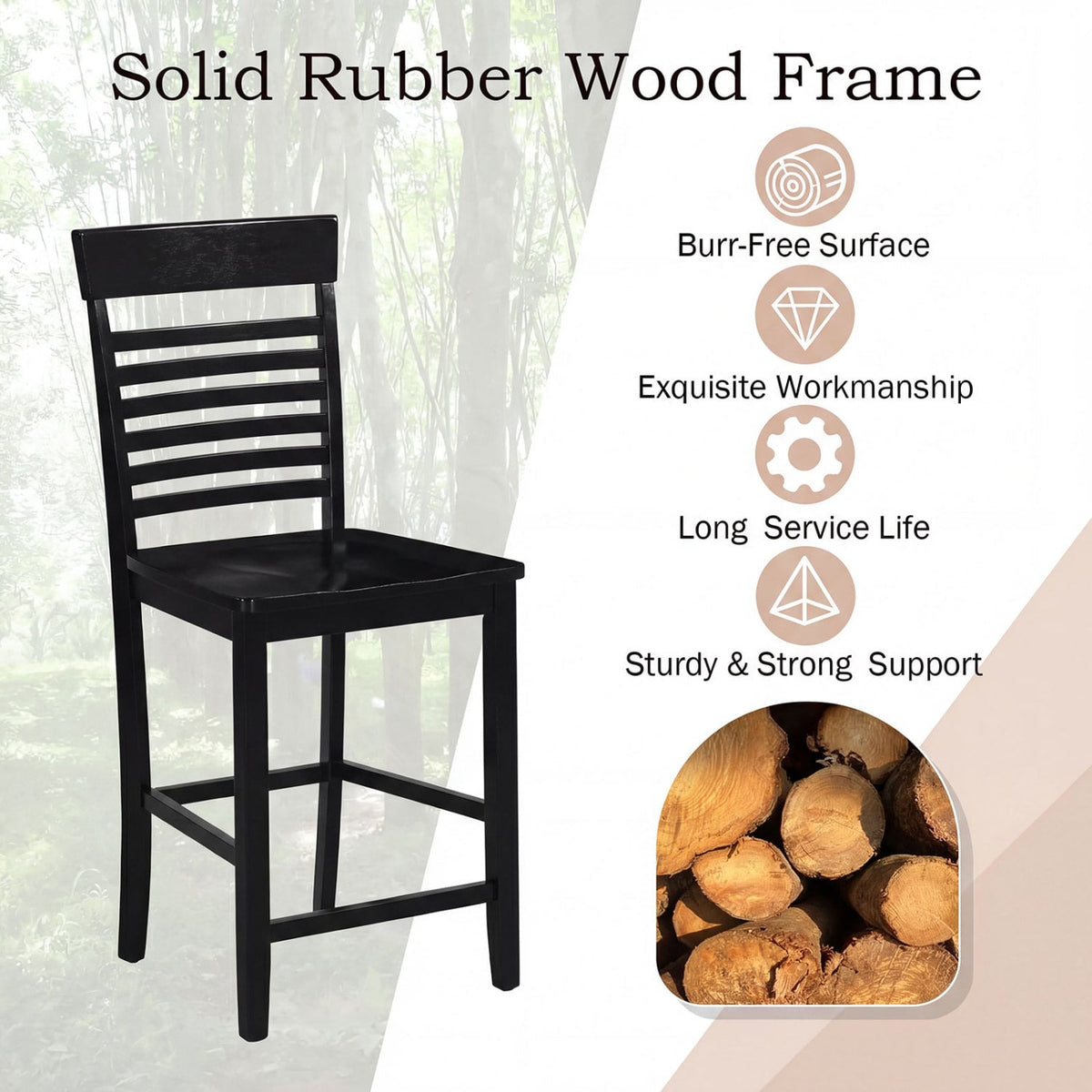 Dining Chair Set of 2 with Footrests and Solid Wood Frame-Black-Dining Chairs-DECOROLALA