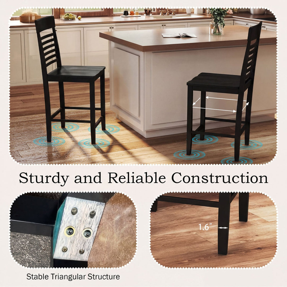 Dining Chair Set of 2 with Footrests and Solid Wood Frame-Black-Dining Chairs-DECOROLALA