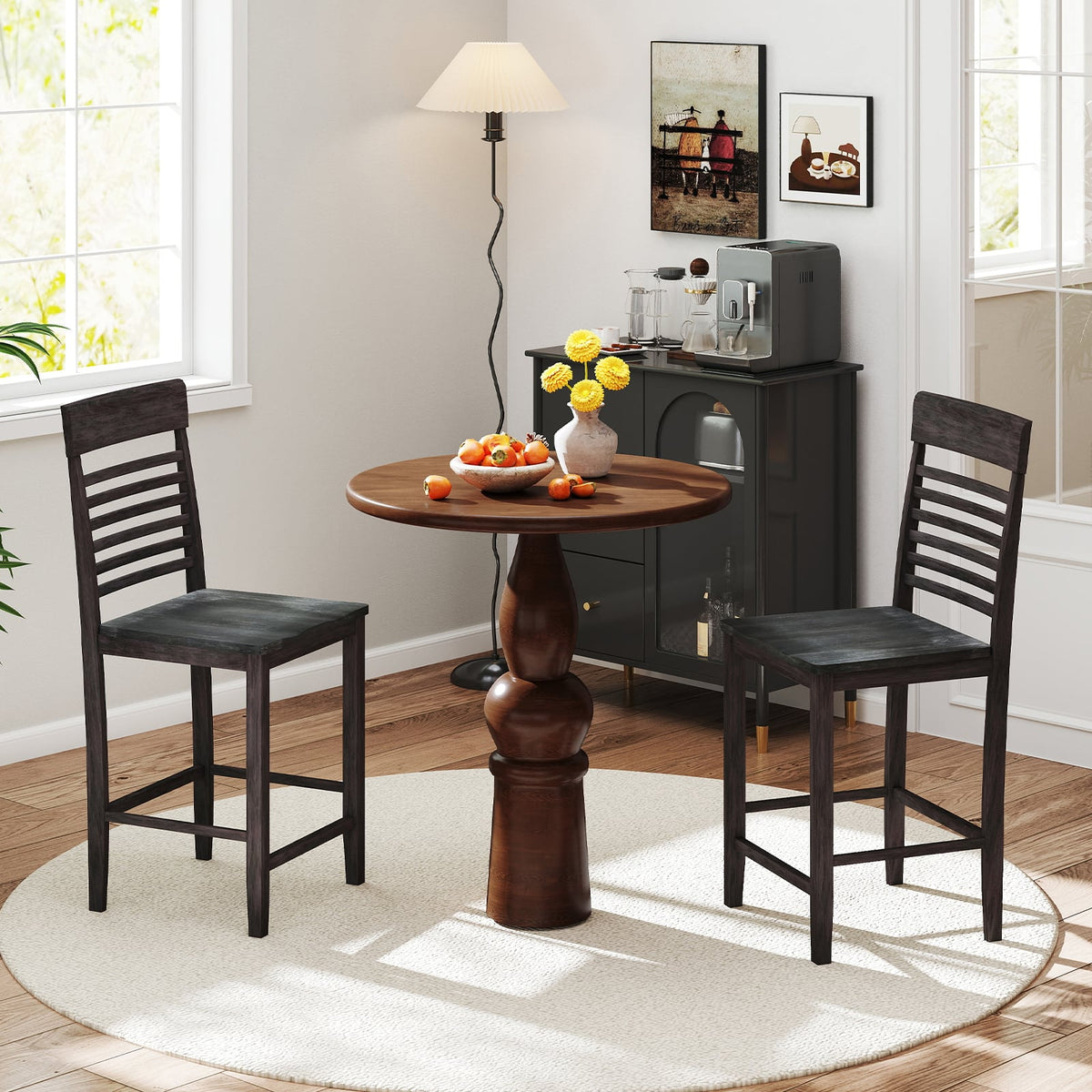 Dining Chair Set of 2 with Footrests and Solid Wood Frame-Gray-Dining Chairs-DECOROLALA