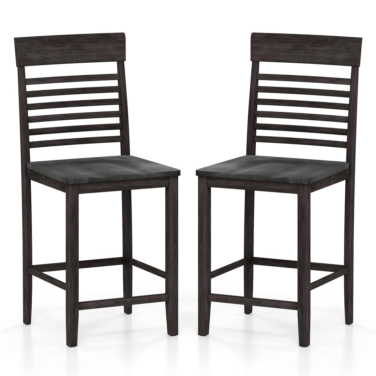 Dining Chair Set of 2 with Footrests and Solid Wood Frame-Gray-Dining Chairs-DECOROLALA