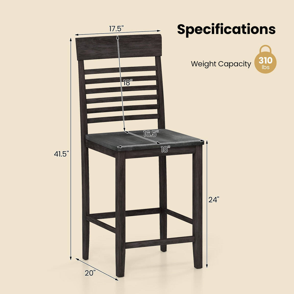 Dining Chair Set of 2 with Footrests and Solid Wood Frame-Gray-Dining Chairs-DECOROLALA