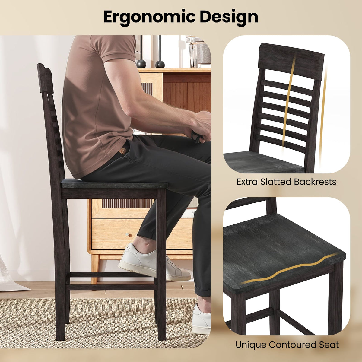 Dining Chair Set of 2 with Footrests and Solid Wood Frame-Gray-Dining Chairs-DECOROLALA