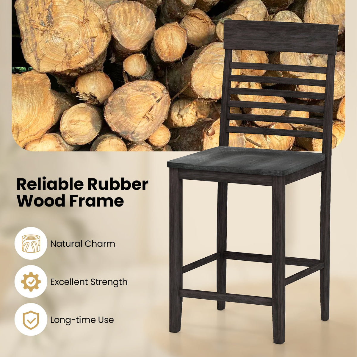 Dining Chair Set of 2 with Footrests and Solid Wood Frame-Gray-Dining Chairs-DECOROLALA