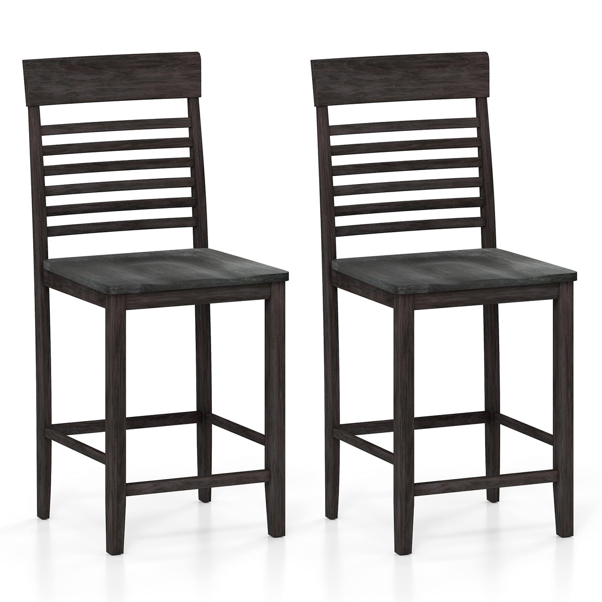 Dining Chair Set of 2 with Footrests and Solid Wood Frame-Gray-Dining Chairs-DECOROLALA