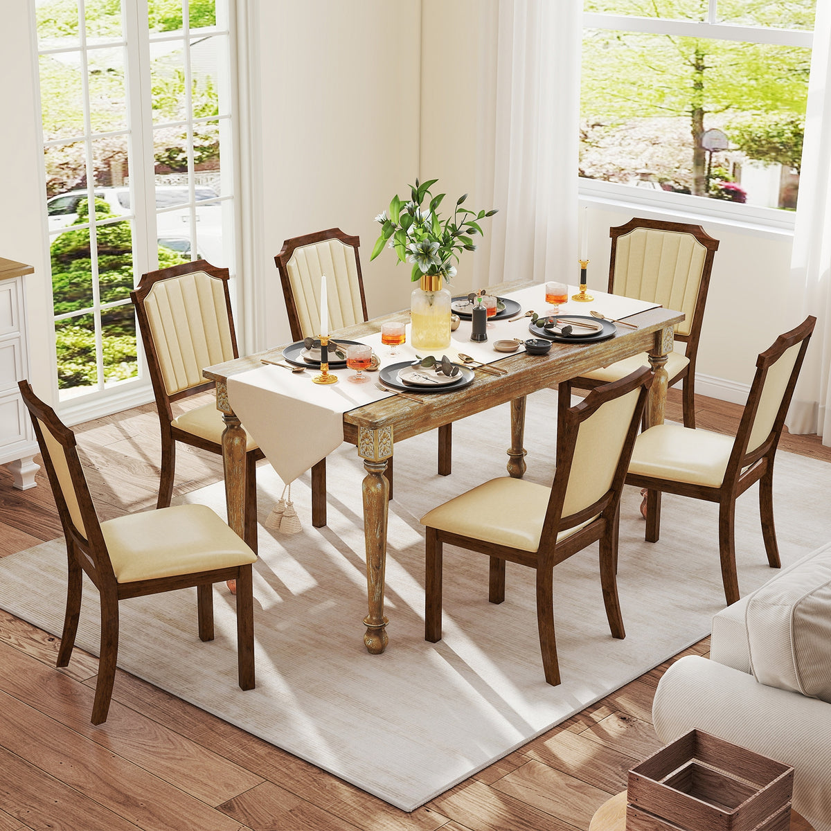 Dining Chair Set of 2 with PU Leather and Rubber Wood Frame-Brown-Dining Chairs-DECOROLALA