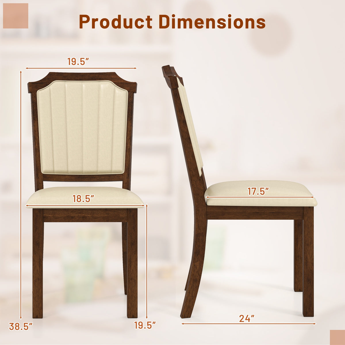 Dining Chair Set of 2 with PU Leather and Rubber Wood Frame-Brown-Dining Chairs-DECOROLALA