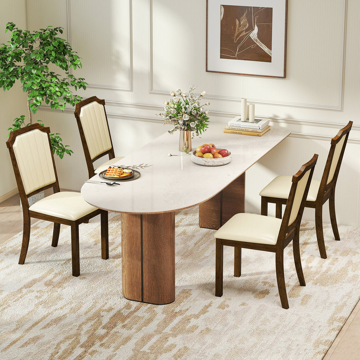 Dining Chair Set of 2 with PU Leather and Rubber Wood Frame-Brown-Dining Chairs-DECOROLALA