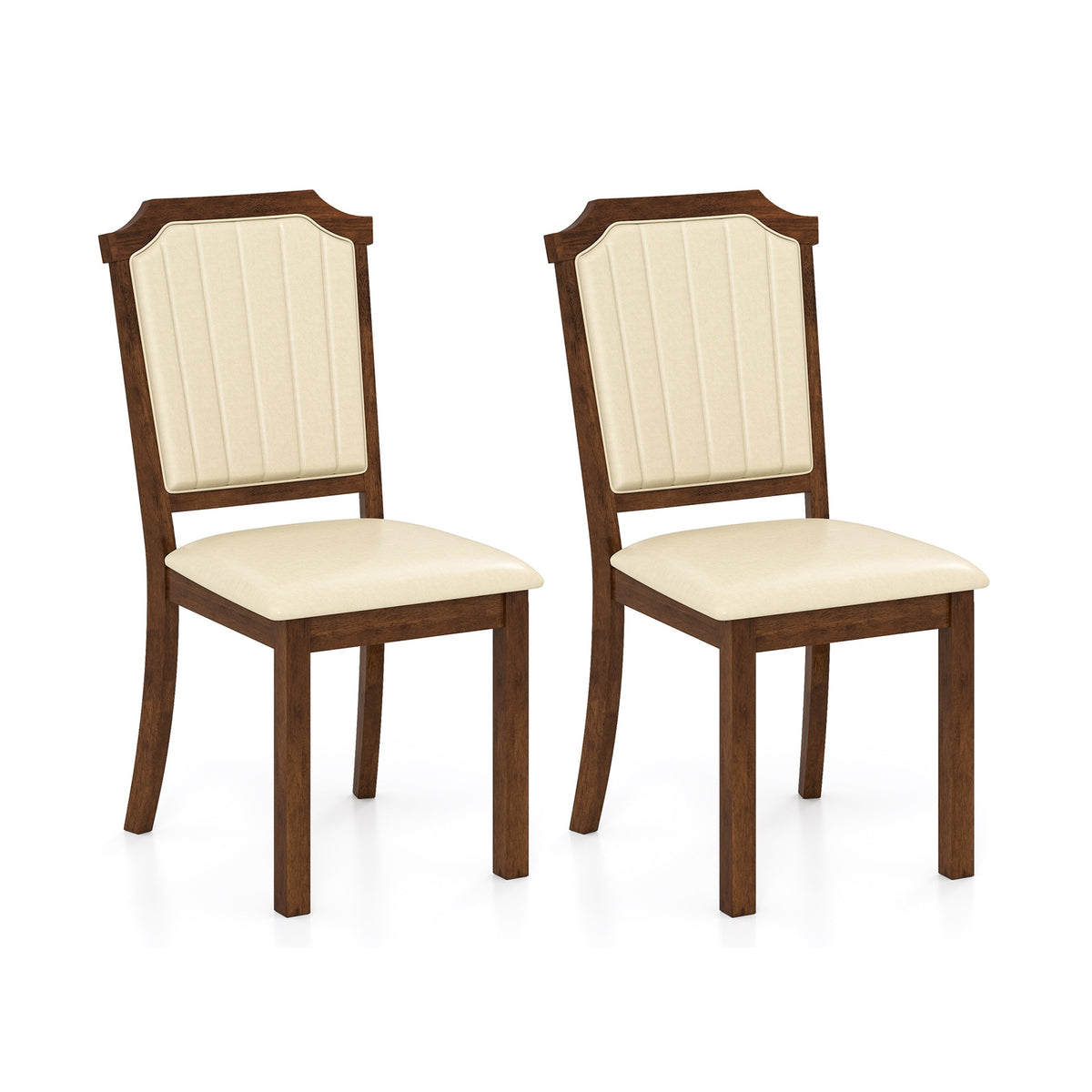 Dining Chair Set of 2 with PU Leather and Rubber Wood Frame-Brown-Dining Chairs-DECOROLALA