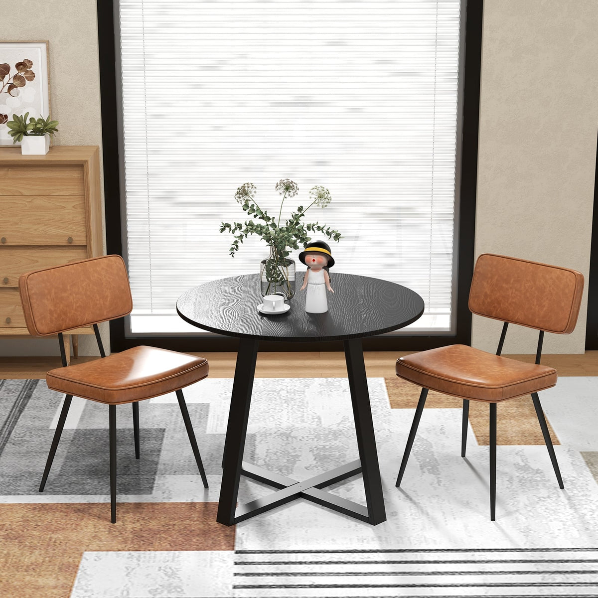 Dining Chair Set of 2 with Padded Backrest and Seat-Brown-Dining Chairs-DECOROLALA