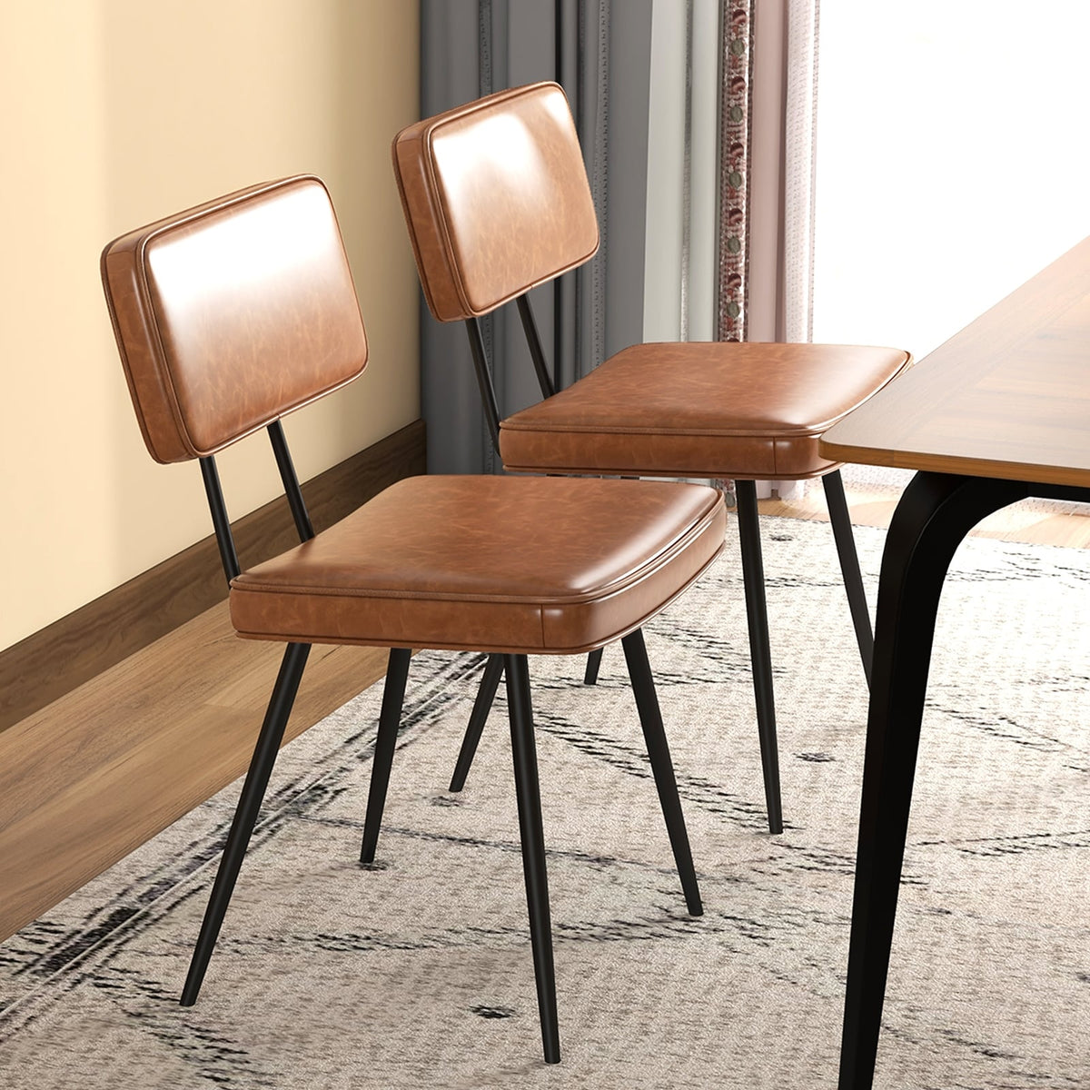 Dining Chair Set of 2 with Padded Backrest and Seat-Brown-Dining Chairs-DECOROLALA