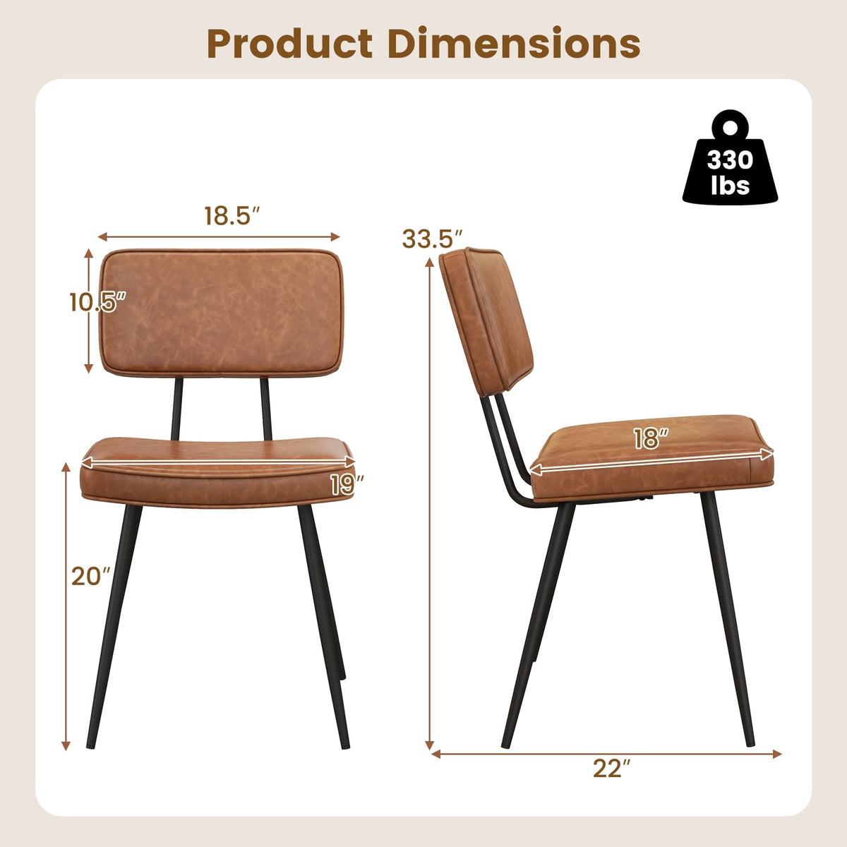Dining Chair Set of 2 with Padded Backrest and Seat-Brown-Dining Chairs-DECOROLALA