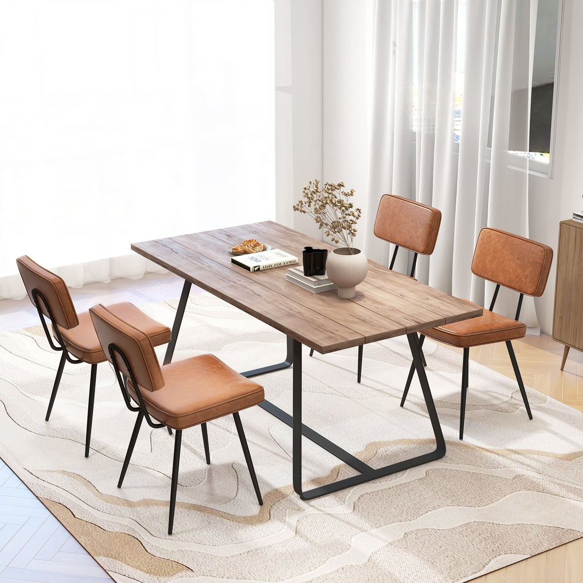Dining Chair Set of 2 with Padded Backrest and Seat-Brown-Dining Chairs-DECOROLALA