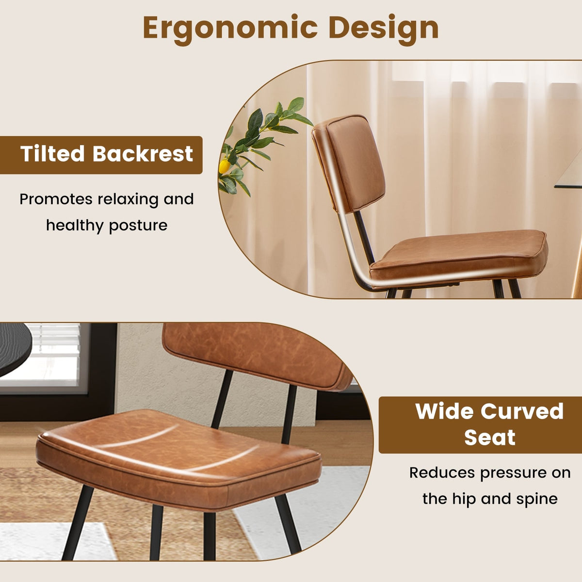 Dining Chair Set of 2 with Padded Backrest and Seat-Brown-Dining Chairs-DECOROLALA