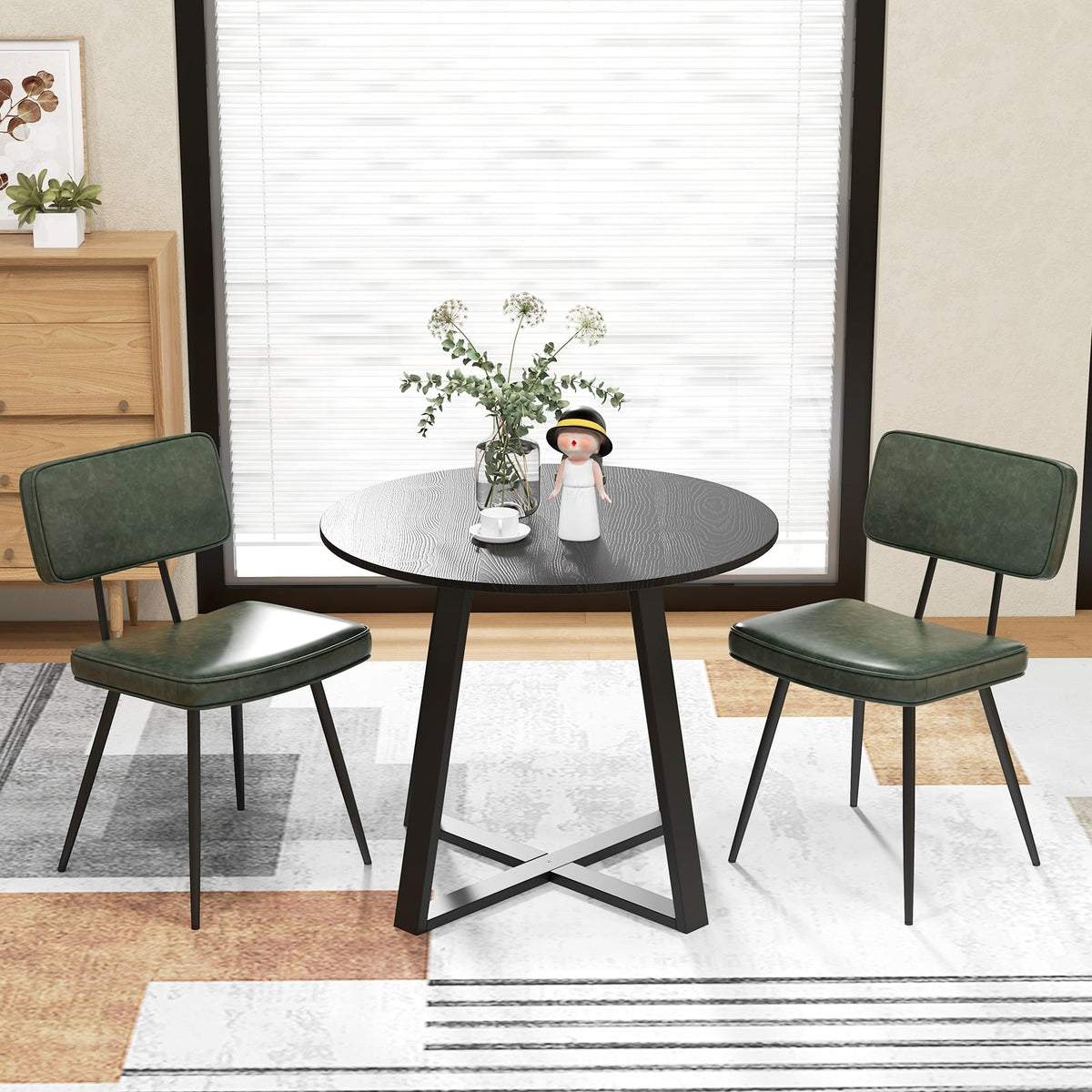 Dining Chair Set of 2 with Padded Backrest and Seat-Dark Green-Dining Chairs-DECOROLALA