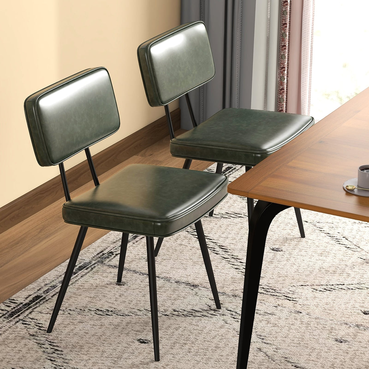 Dining Chair Set of 2 with Padded Backrest and Seat-Dark Green-Dining Chairs-DECOROLALA
