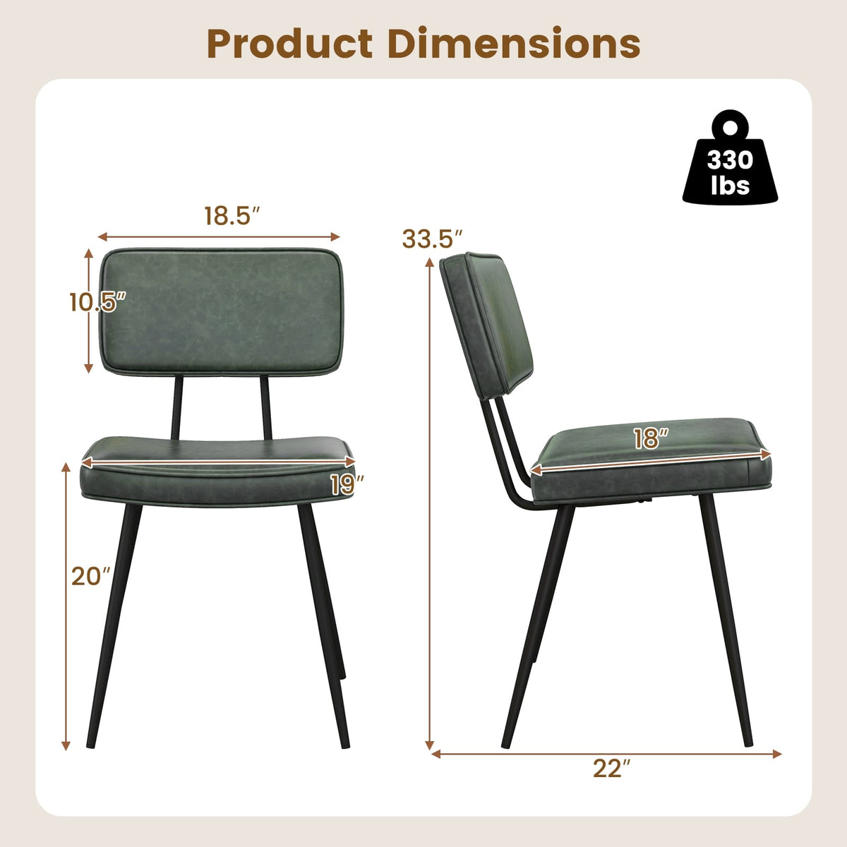 Dining Chair Set of 2 with Padded Backrest and Seat-Dark Green-Dining Chairs-DECOROLALA