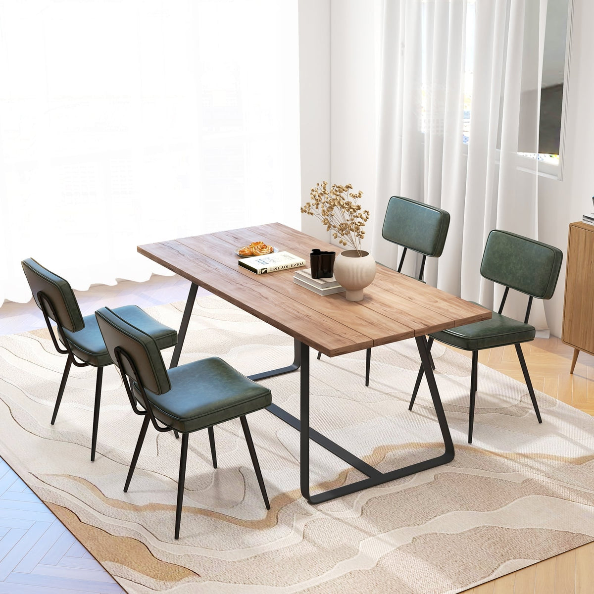 Dining Chair Set of 2 with Padded Backrest and Seat-Dark Green-Dining Chairs-DECOROLALA