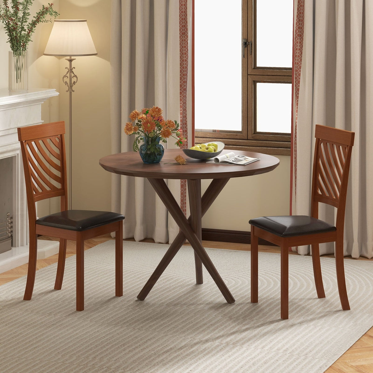 Dining Chair Set of 2 with Rubber Wood Legs and Ergonomic Back for Dining Room-Walnut-Dining Chairs-DECOROLALA