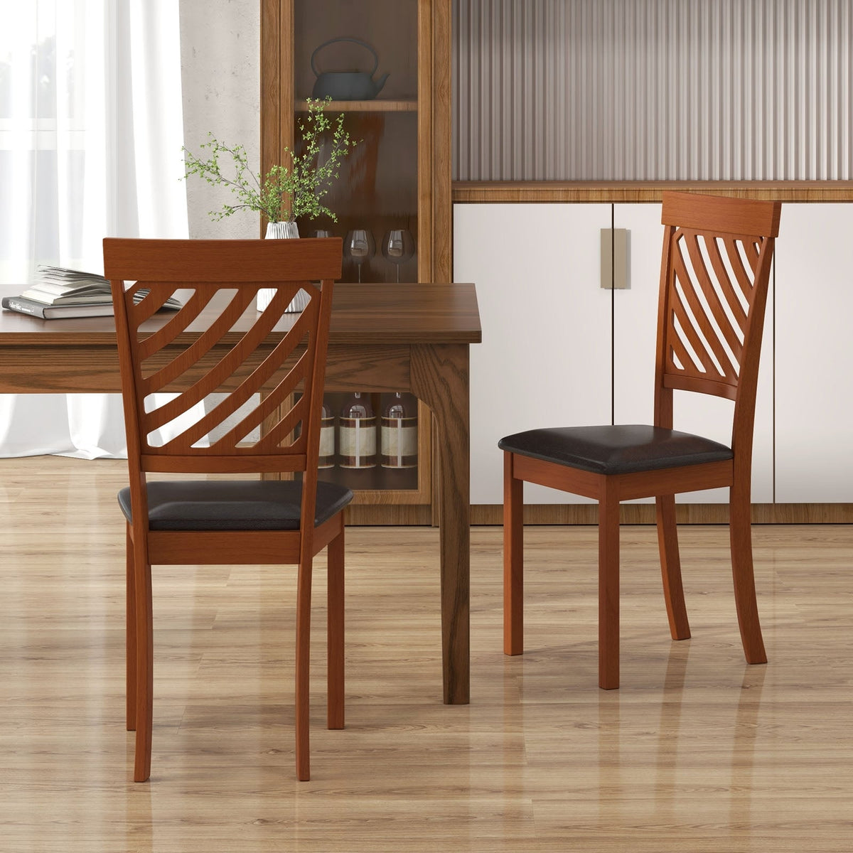 Dining Chair Set of 2 with Rubber Wood Legs and Ergonomic Back for Dining Room-Walnut-Dining Chairs-DECOROLALA