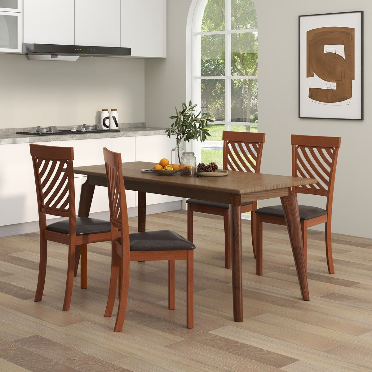 Dining Chair Set of 2 with Rubber Wood Legs and Ergonomic Back for Dining Room-Walnut-Dining Chairs-DECOROLALA