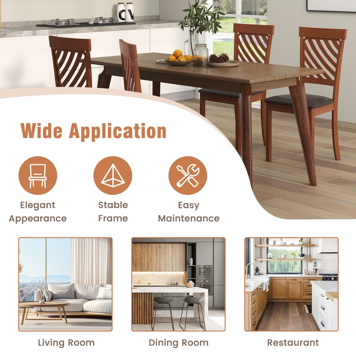 Dining Chair Set of 2 with Rubber Wood Legs and Ergonomic Back for Dining Room-Walnut-Dining Chairs-DECOROLALA