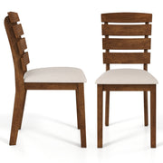 Dining Chair Set of 2 with Slatted High Backrest and Rubber Wood Legs-Brown-Dining Chairs-DECOROLALA