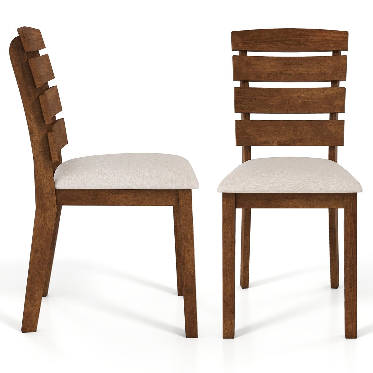 Dining Chair Set of 2 with Slatted High Backrest and Rubber Wood Legs-Brown-Dining Chairs-DECOROLALA