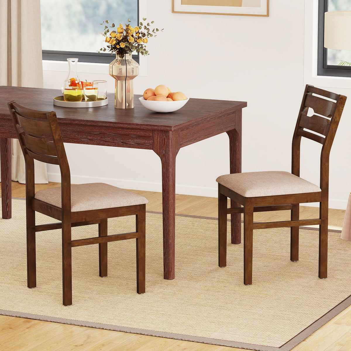 Dining Chair Set of 2/4 with Rubber Wood Frame and Padded Seat-2-Dining Chairs-DECOROLALA