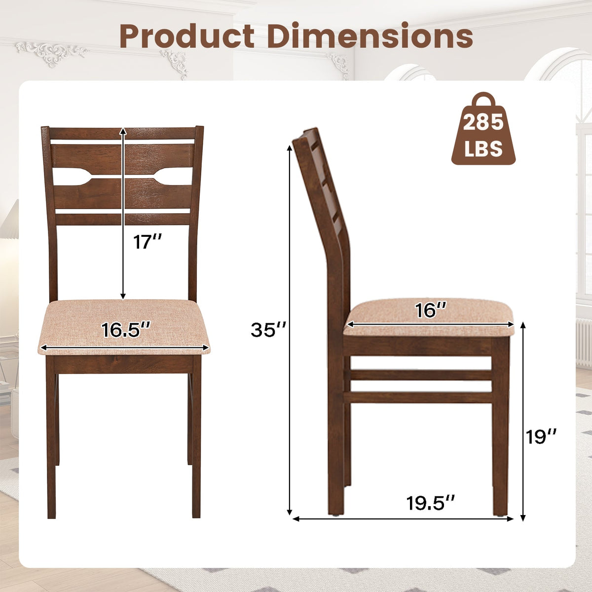 Dining Chair Set of 2/4 with Rubber Wood Frame and Padded Seat-2-Dining Chairs-DECOROLALA