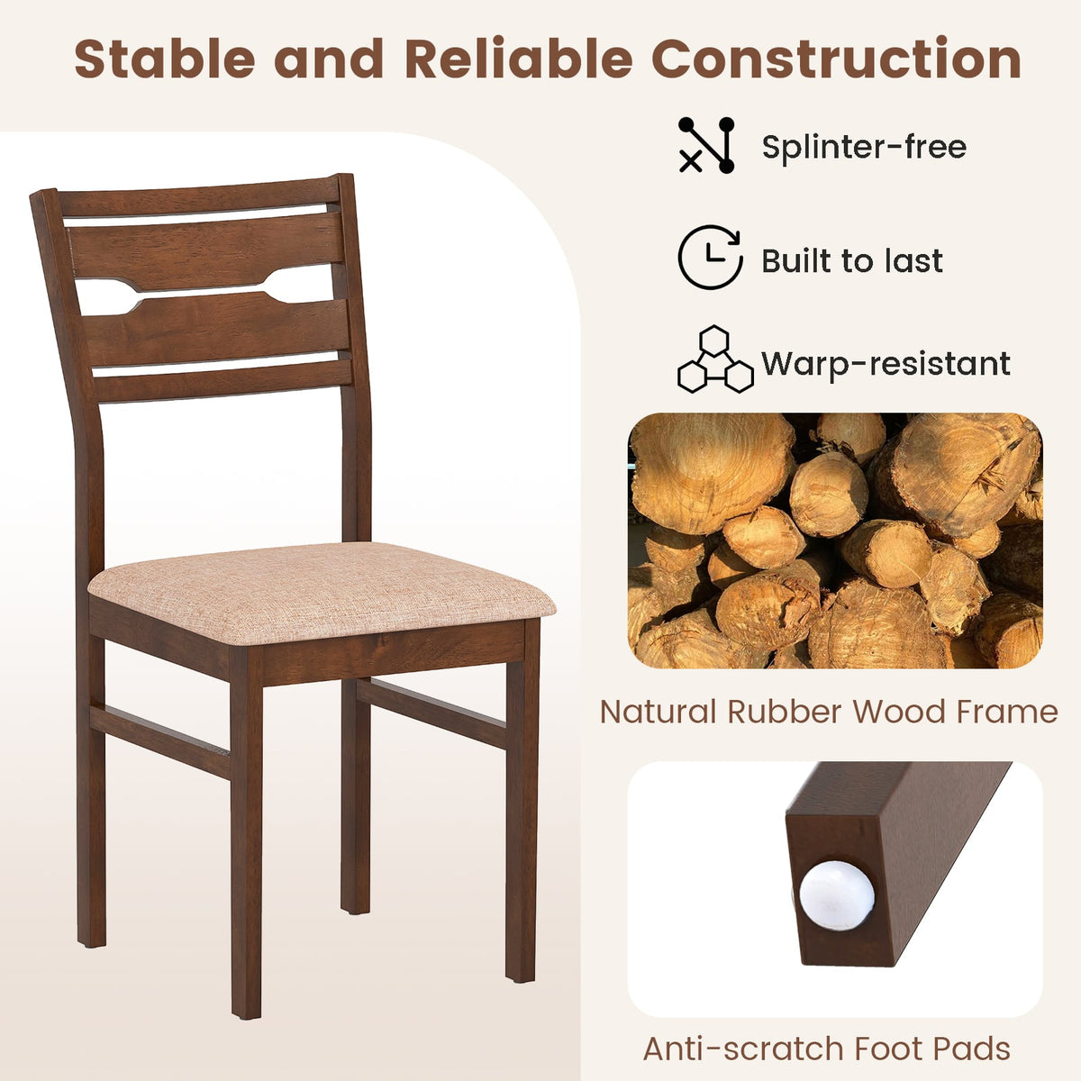 Dining Chair Set of 2/4 with Rubber Wood Frame and Padded Seat-2-Dining Chairs-DECOROLALA