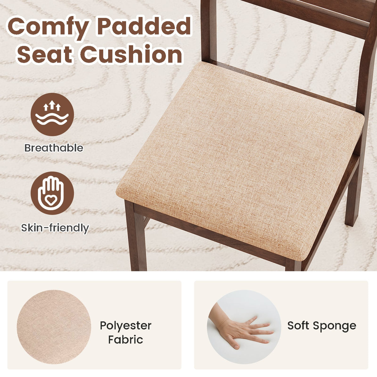 Dining Chair Set of 2/4 with Rubber Wood Frame and Padded Seat-2-Dining Chairs-DECOROLALA