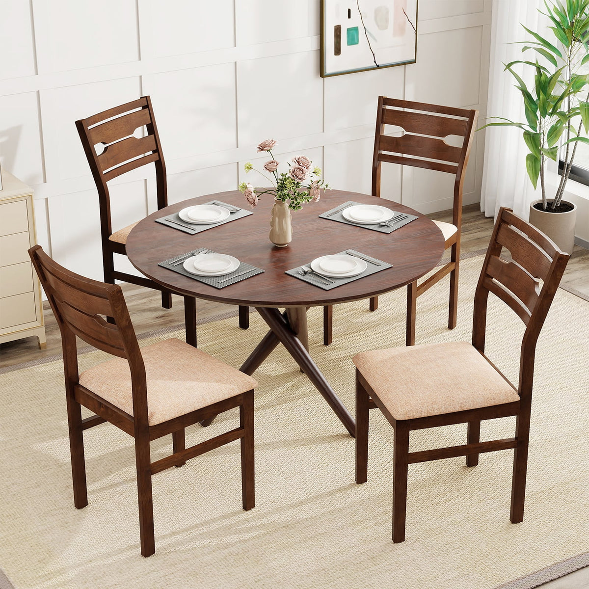 Dining Chair Set of 2/4 with Rubber Wood Frame and Padded Seat-4-Dining Chairs-DECOROLALA